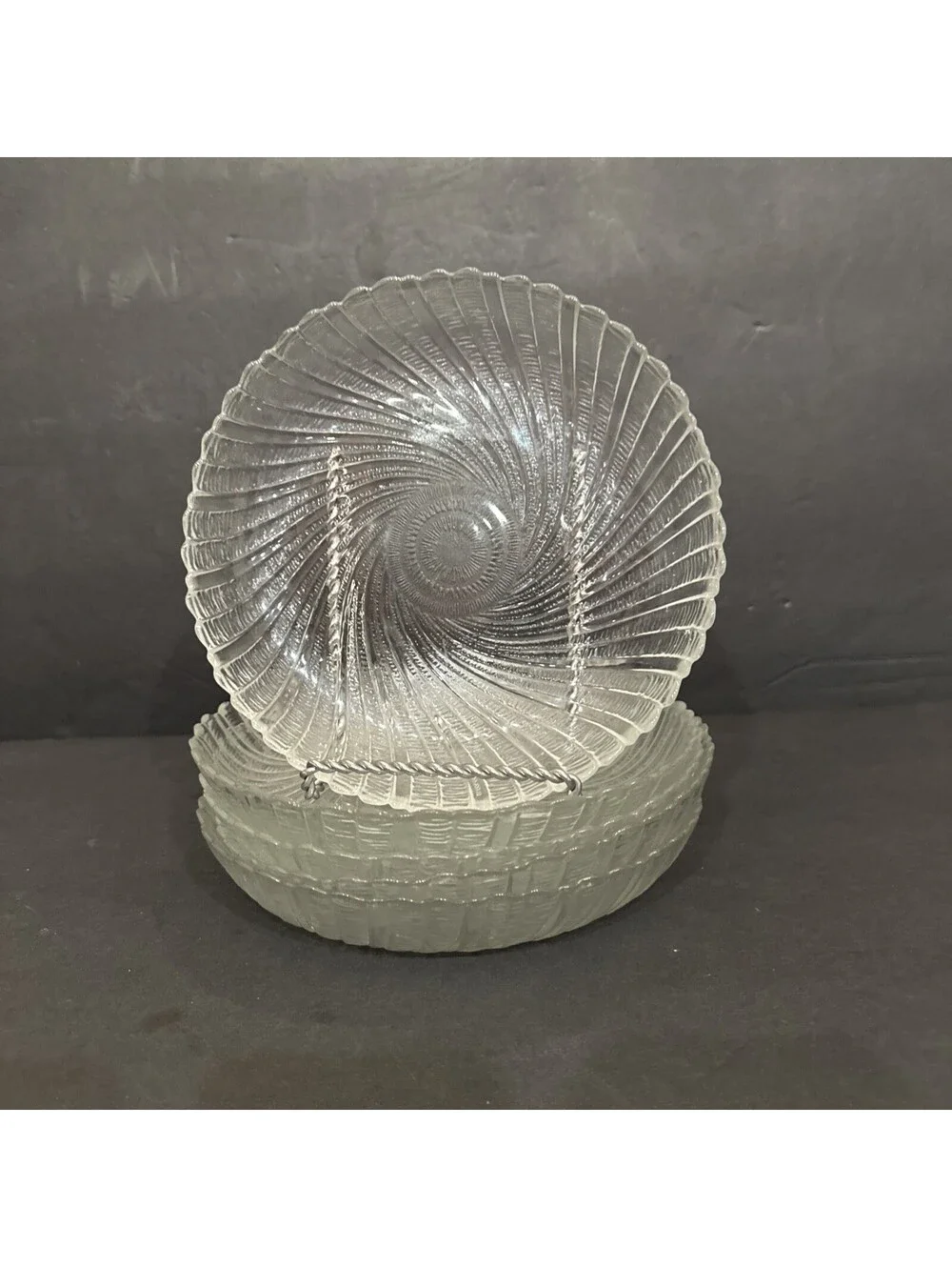 Arcoroc (5) Seabreeze Swirl Coupe Salad Plates Clear Glass 7 7/8” Wide USA